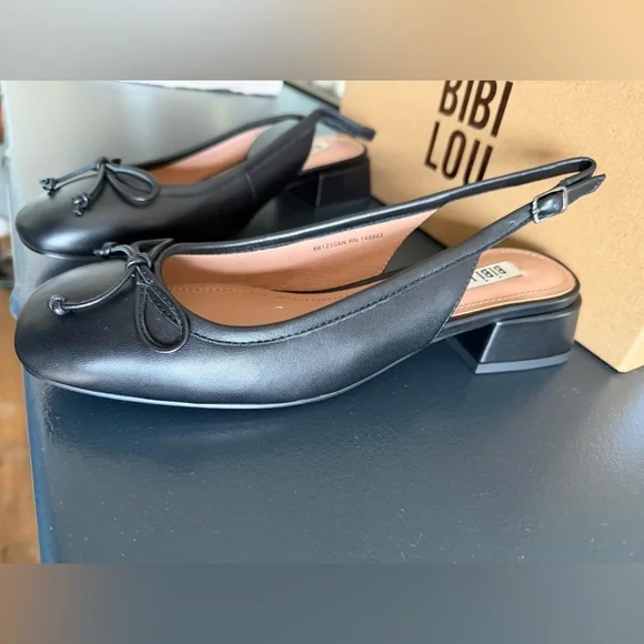 Bibi Lou Black Leather Suzy Slingback Heels - Picture 2 of 6